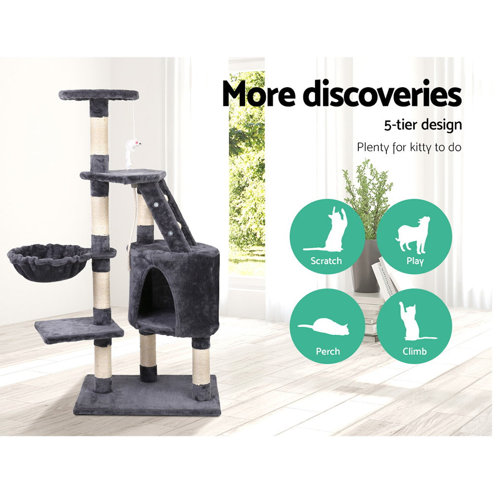 NNEDSZ Cat Tree 120cm Trees Scratching Post Scratcher Tower Condo House Furniture Wood Multi Level-2
