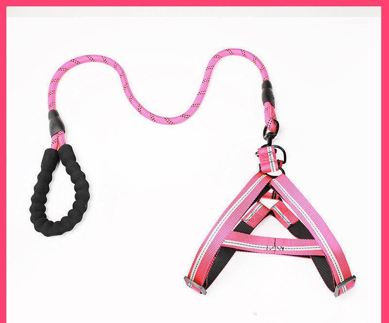 Adjustable Pet Leash And Chest Strap Set With Reflective And Strengthened Design
