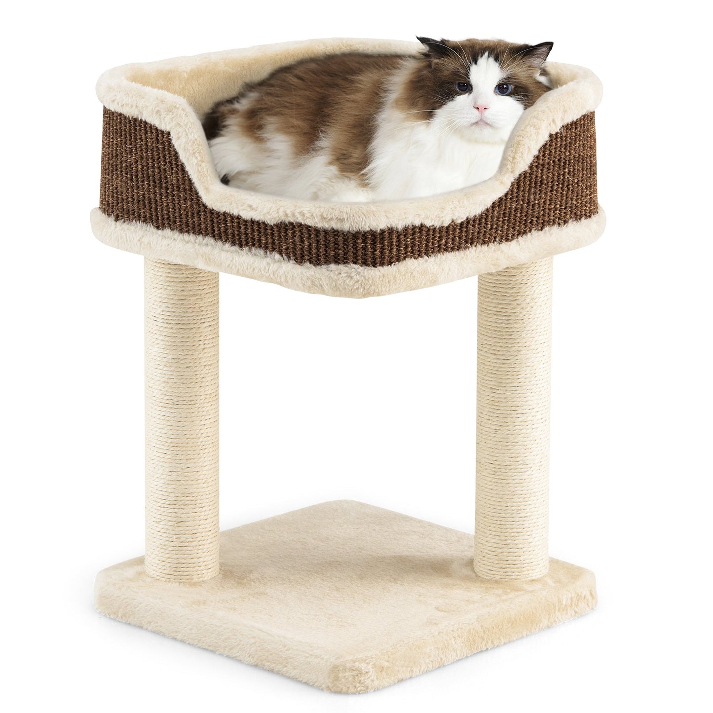 NNECW Compact Cat Tree Tower for Scratching Relaxing & Sleeping-Beige