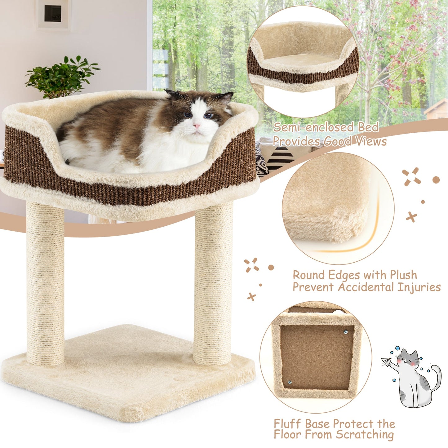 NNECW Compact Cat Tree Tower for Scratching Relaxing & Sleeping-Beige