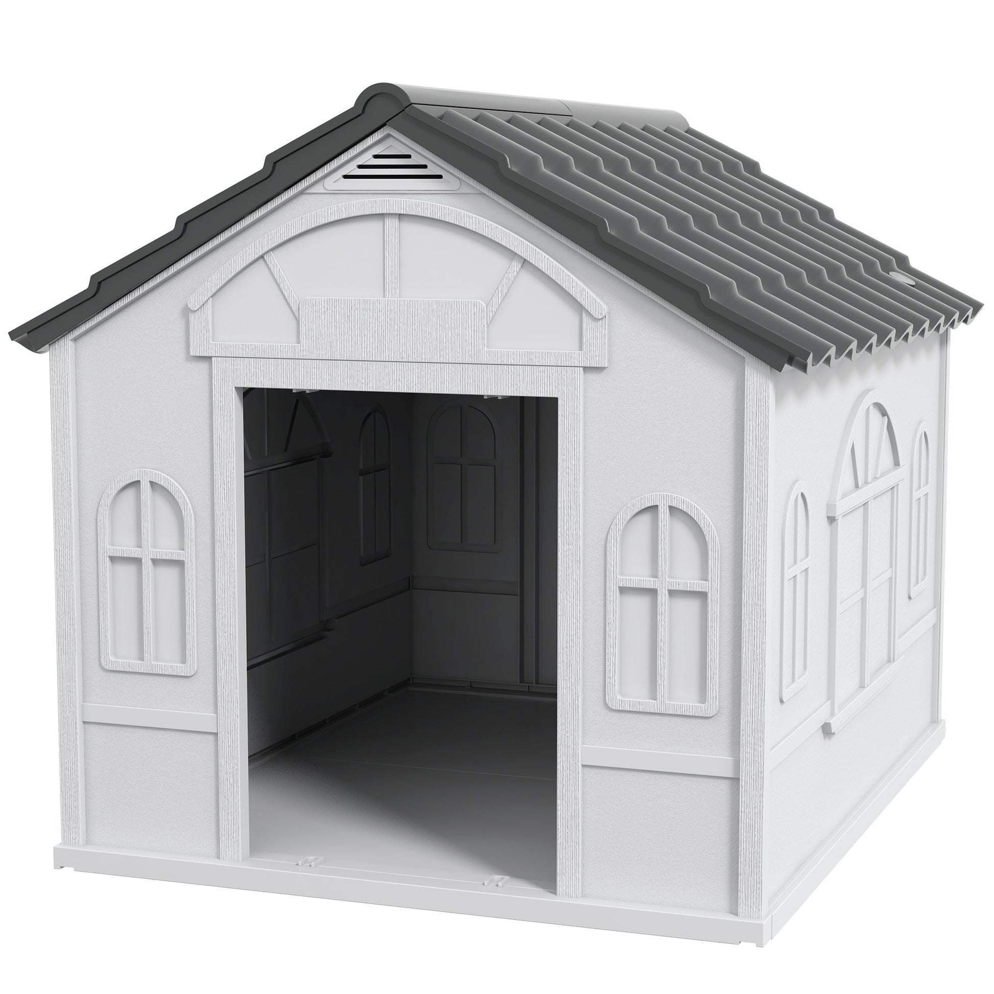 Plastic Weatherproof Dog House, Grey-0