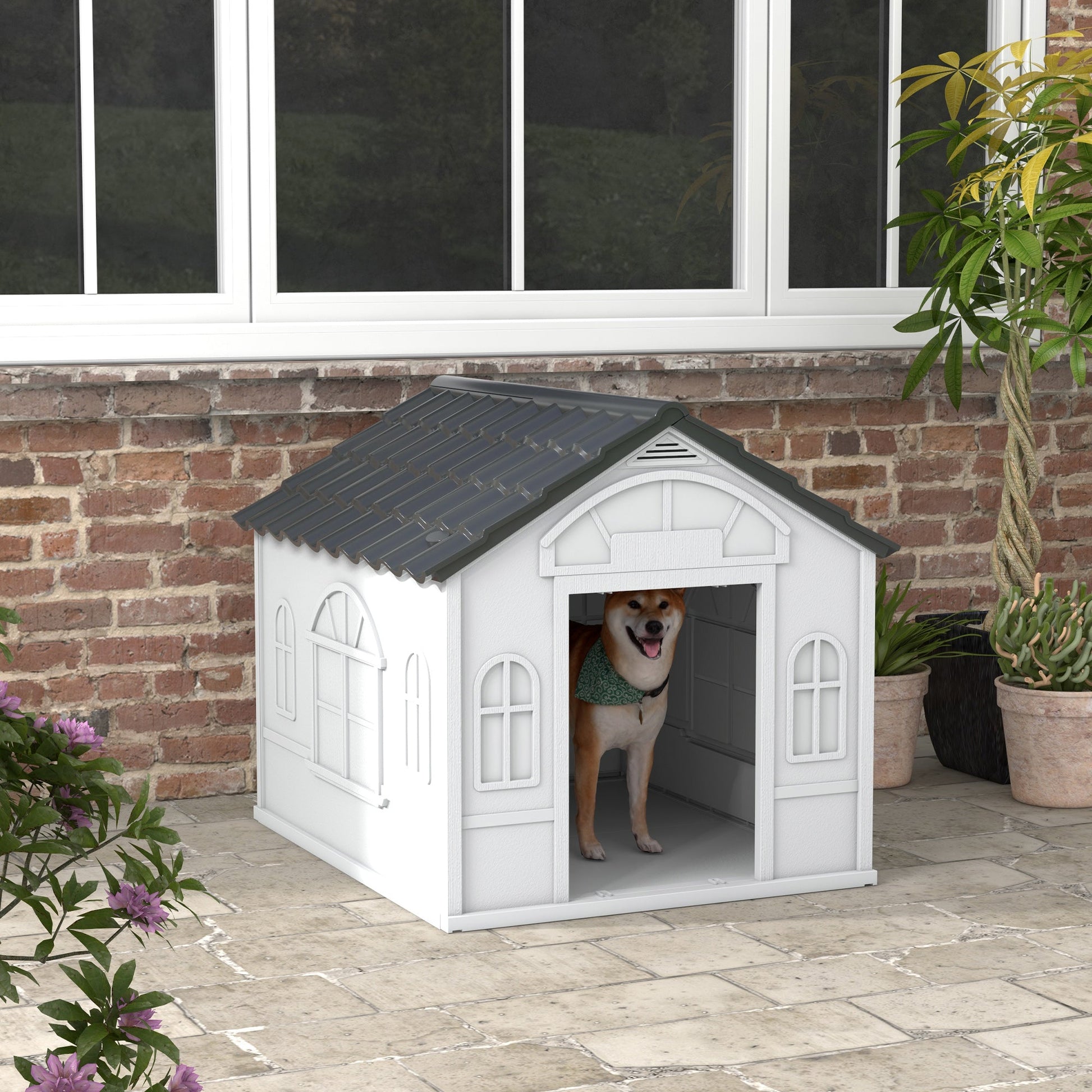Plastic Weatherproof Dog House, Grey-1