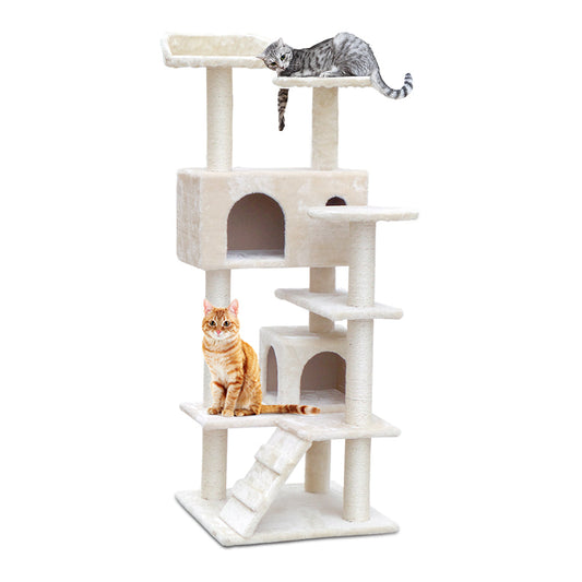 NNEDSZ Cat Tree 134cm Trees Scratching Post Scratcher Tower Condo House Furniture Wood Beige-0