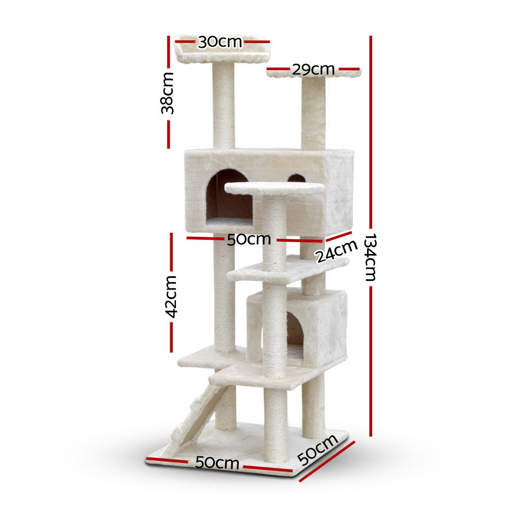 NNEDSZ Cat Tree 134cm Trees Scratching Post Scratcher Tower Condo House Furniture Wood Beige-1