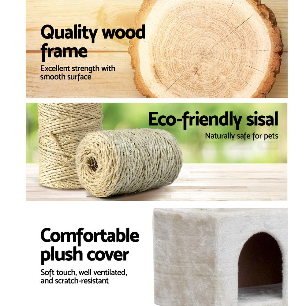 NNEDSZ Cat Tree 134cm Trees Scratching Post Scratcher Tower Condo House Furniture Wood Beige-3