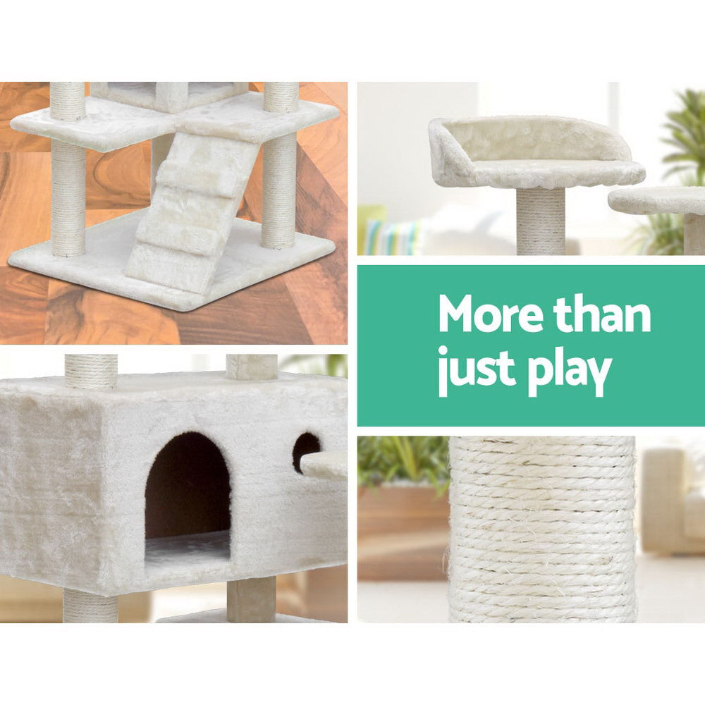 NNEDSZ Cat Tree 134cm Trees Scratching Post Scratcher Tower Condo House Furniture Wood Beige-4
