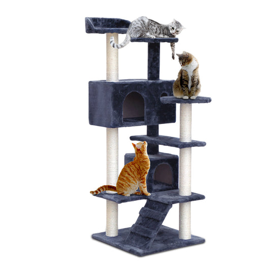 NNEDSZ Cat Tree 134cm Trees Scratching Post Scratcher Tower Condo House Furniture Wood Grey-0