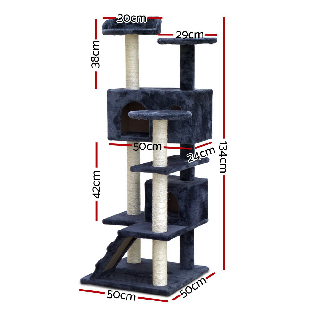 NNEDSZ Cat Tree 134cm Trees Scratching Post Scratcher Tower Condo House Furniture Wood Grey-1