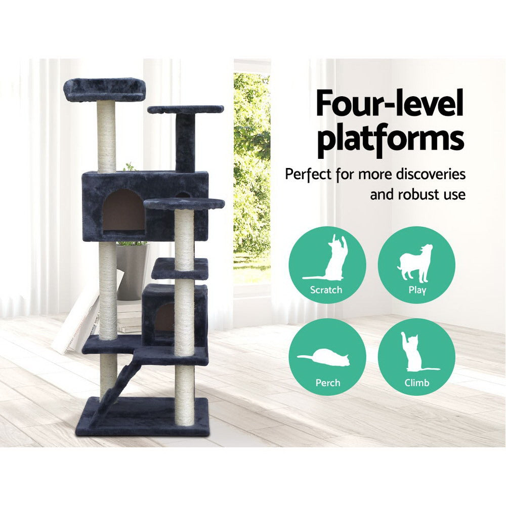 NNEDSZ Cat Tree 134cm Trees Scratching Post Scratcher Tower Condo House Furniture Wood Grey-2