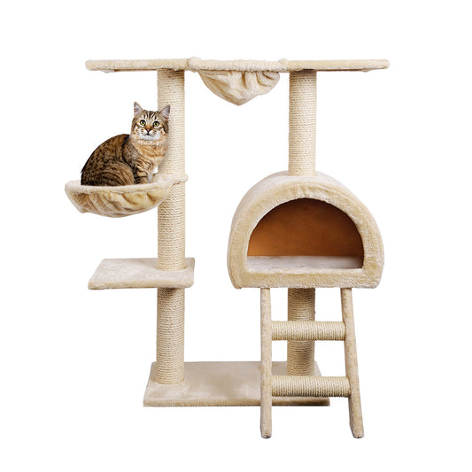 NNEDSZ Cat Tree 100cm Trees Scratching Post Scratcher Tower Condo House Furniture Wood Beige-0