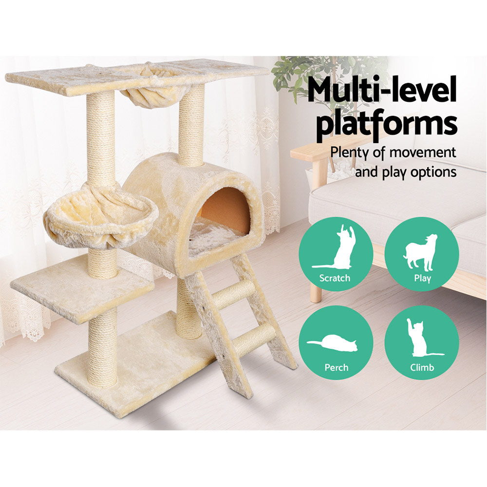 NNEDSZ Cat Tree 100cm Trees Scratching Post Scratcher Tower Condo House Furniture Wood Beige-1