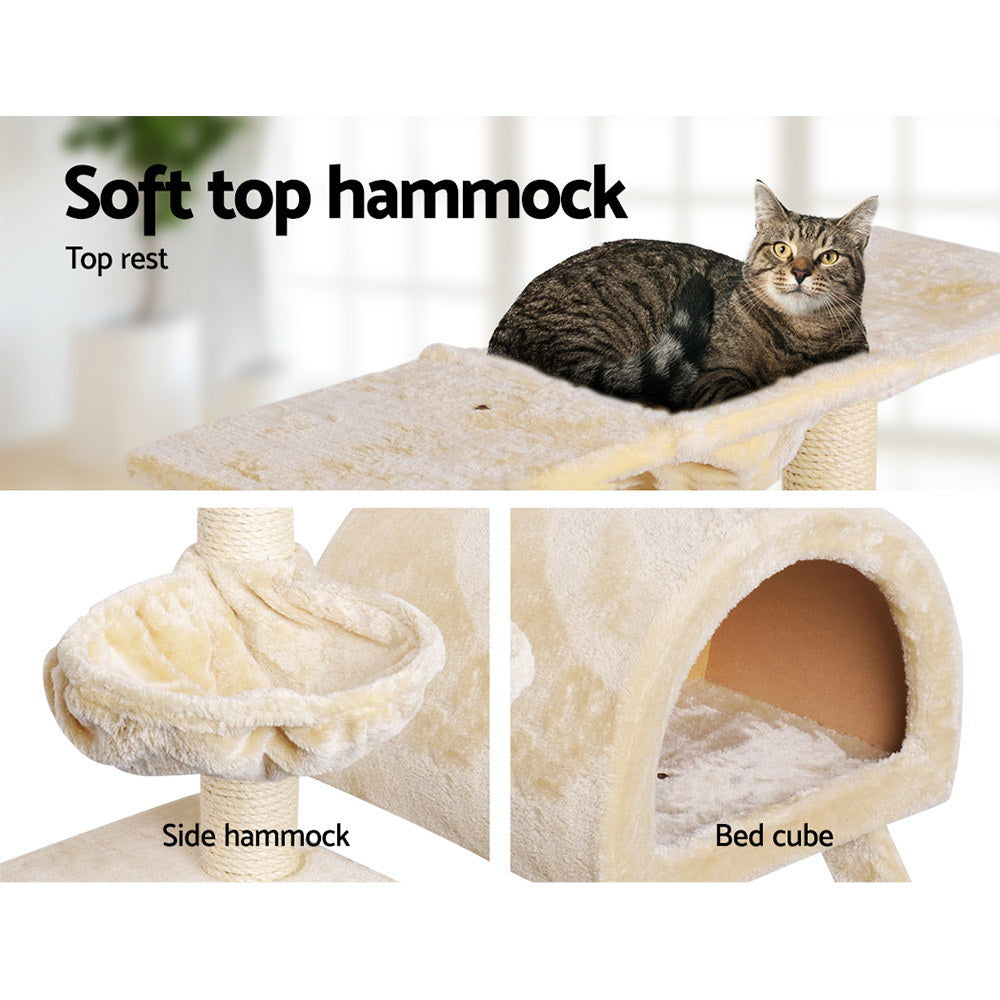 NNEDSZ Cat Tree 100cm Trees Scratching Post Scratcher Tower Condo House Furniture Wood Beige-2