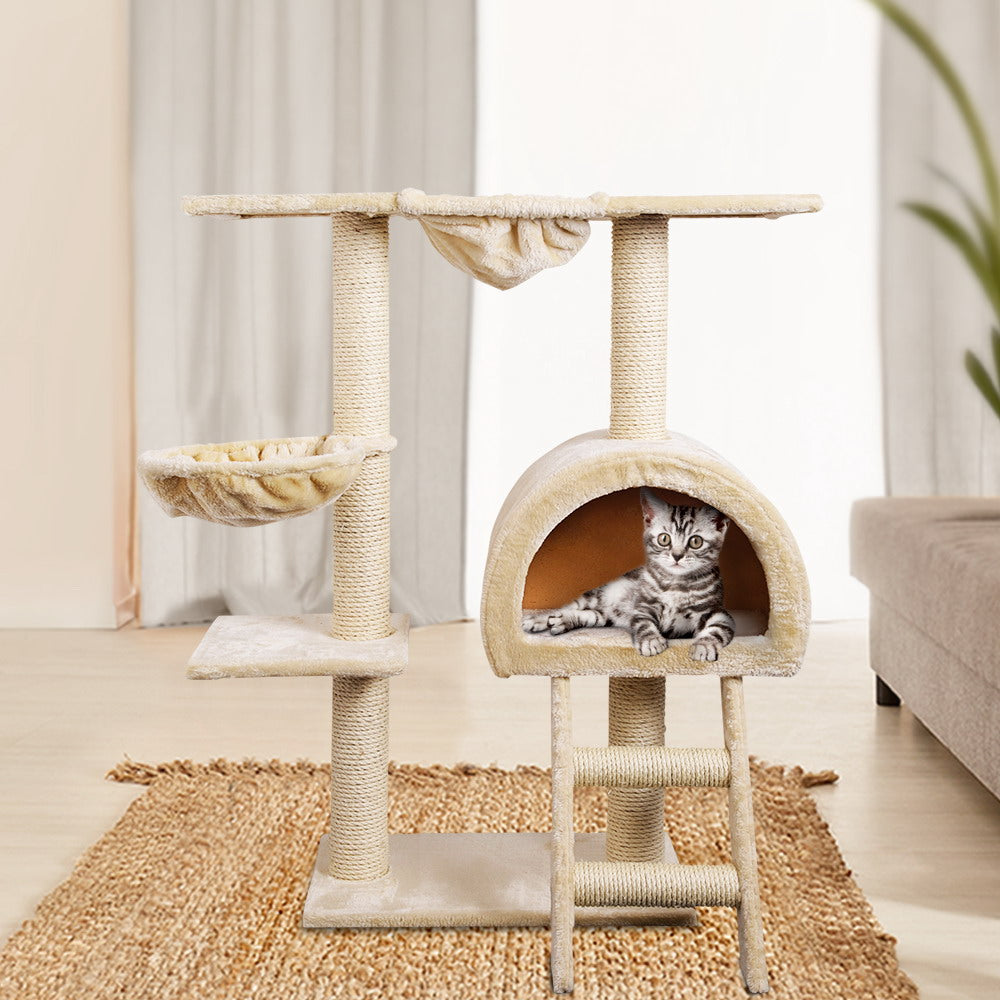 NNEDSZ Cat Tree 100cm Trees Scratching Post Scratcher Tower Condo House Furniture Wood Beige-3