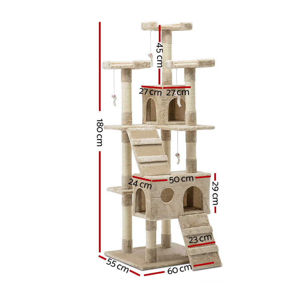 NNEDSZ Cat Tree 180cm Trees Scratching Post Scratcher Tower Condo House Furniture Wood Beige