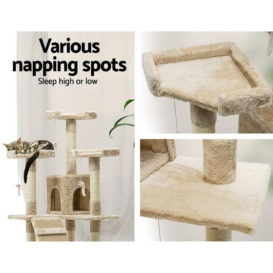 NNEDSZ Cat Tree 180cm Trees Scratching Post Scratcher Tower Condo House Furniture Wood Beige