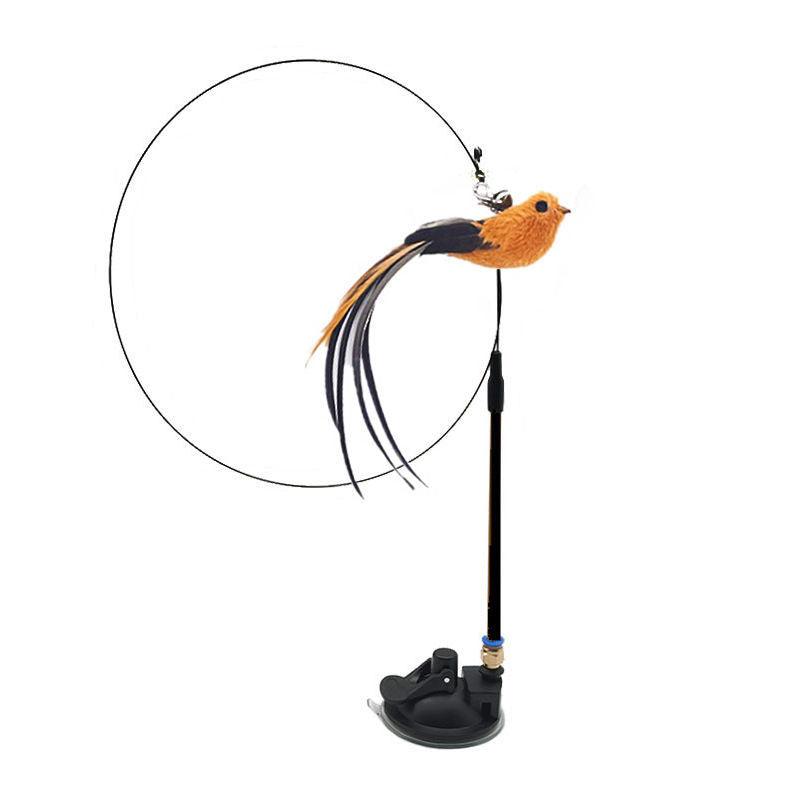Feather Frenzy Cat Teaser: Extendable Steel Wire Rod With Suction Cup