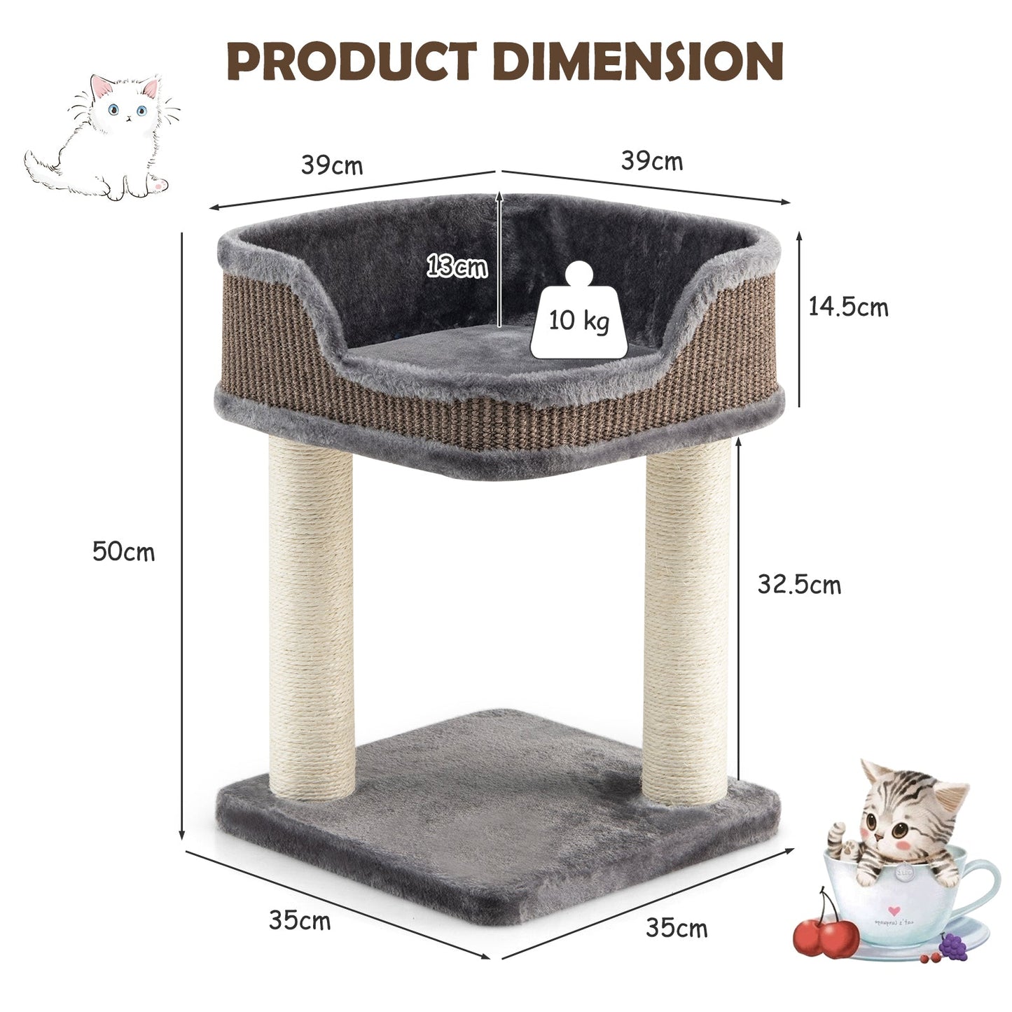 NNECW Compact Cat Tree Tower for Scratching Relaxing &amp Sleeping-Grey