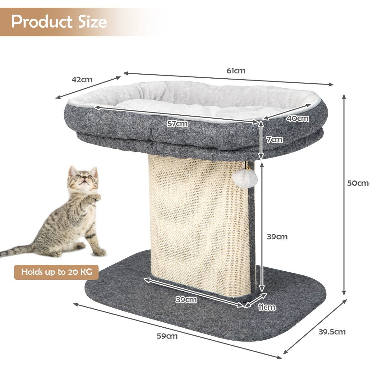 NNECW Modern Cat Tree Tower for Kittens with Large Plush Perch for Indoor Gray